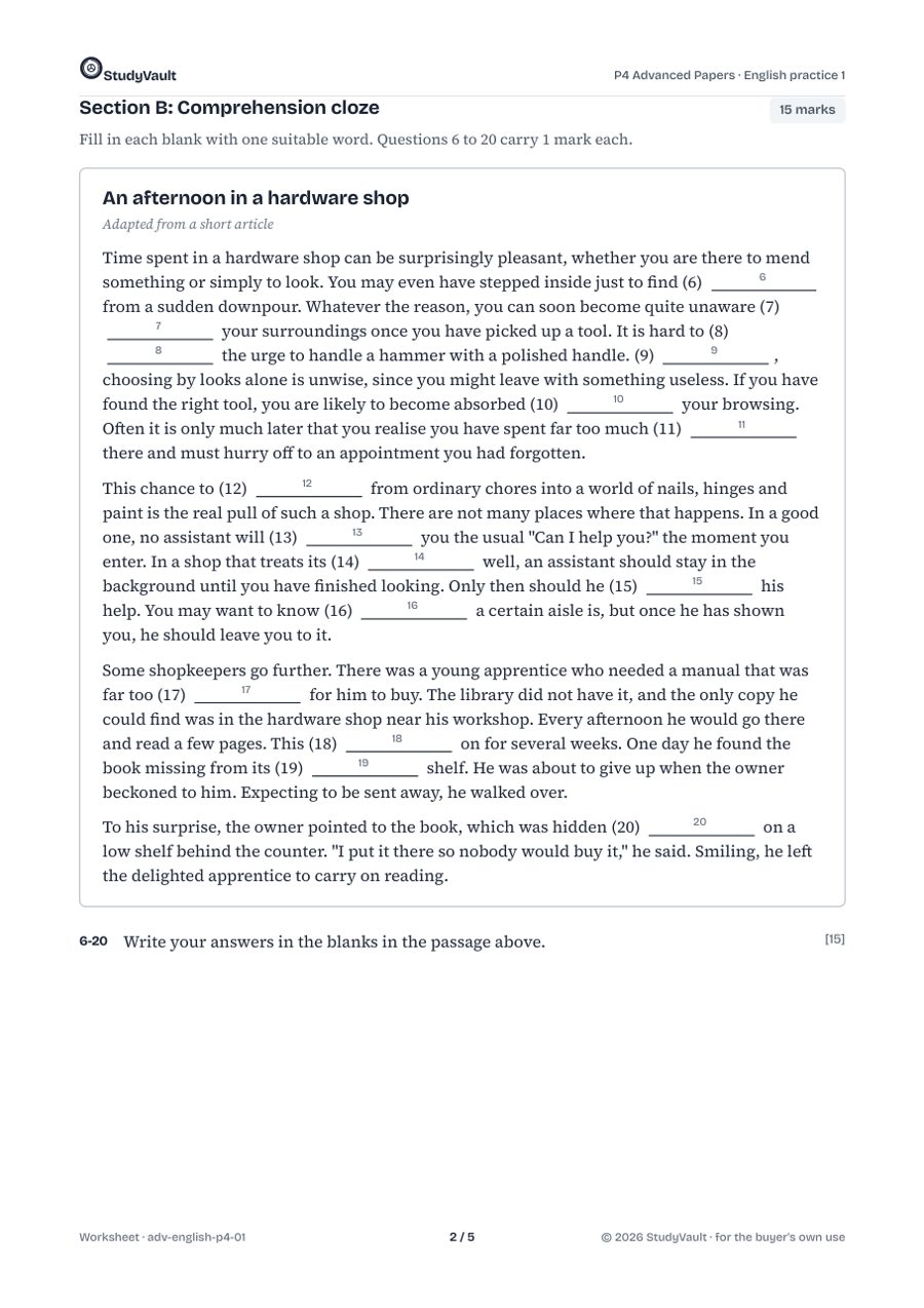 P4 Advanced Papers: a later worksheet page