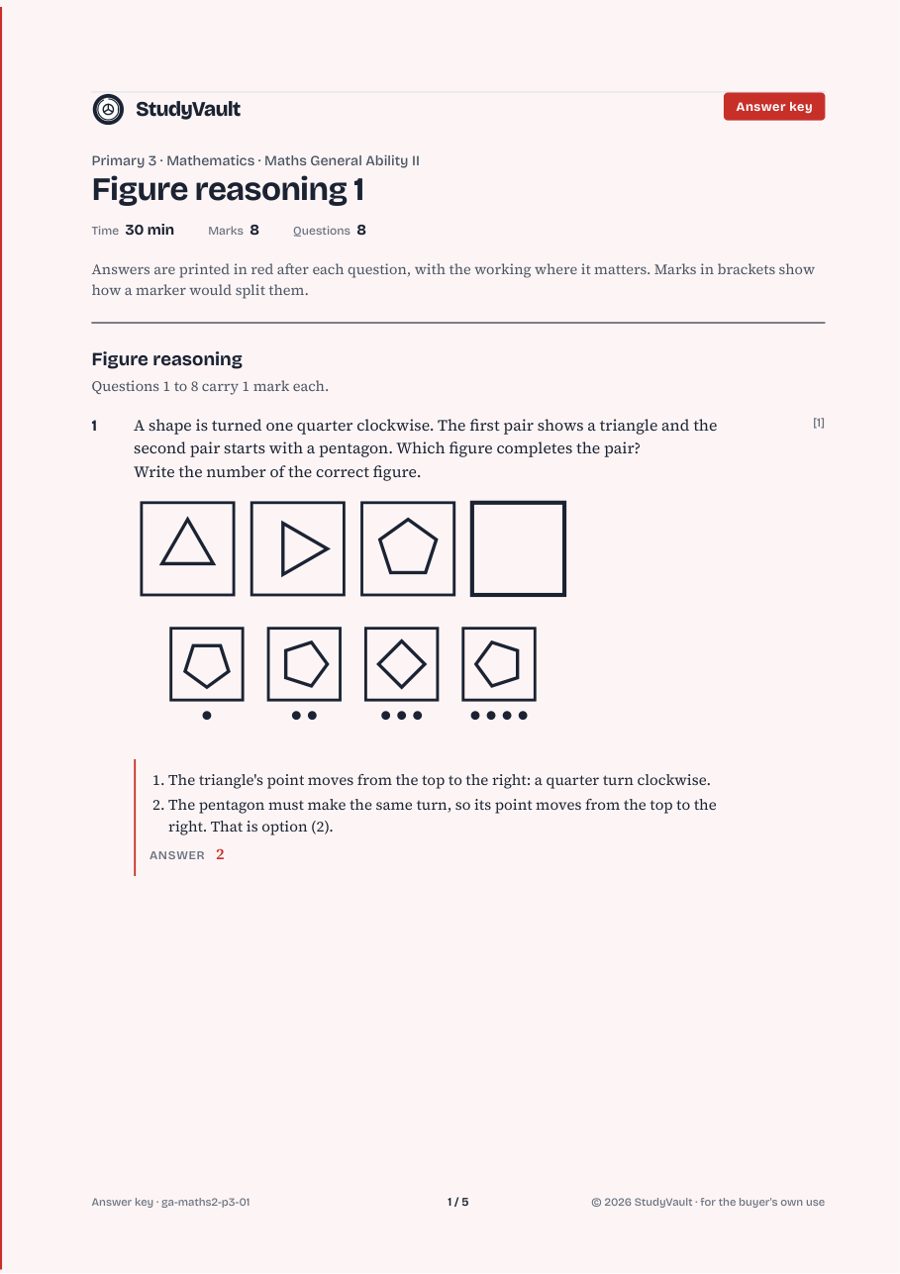 P3 Maths General Ability II: the answer key with the marking in red