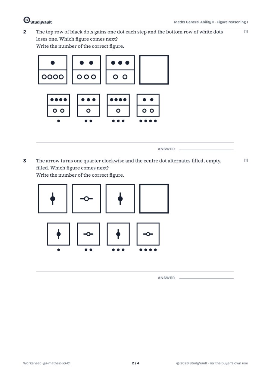 P3 Maths General Ability II: a later worksheet page